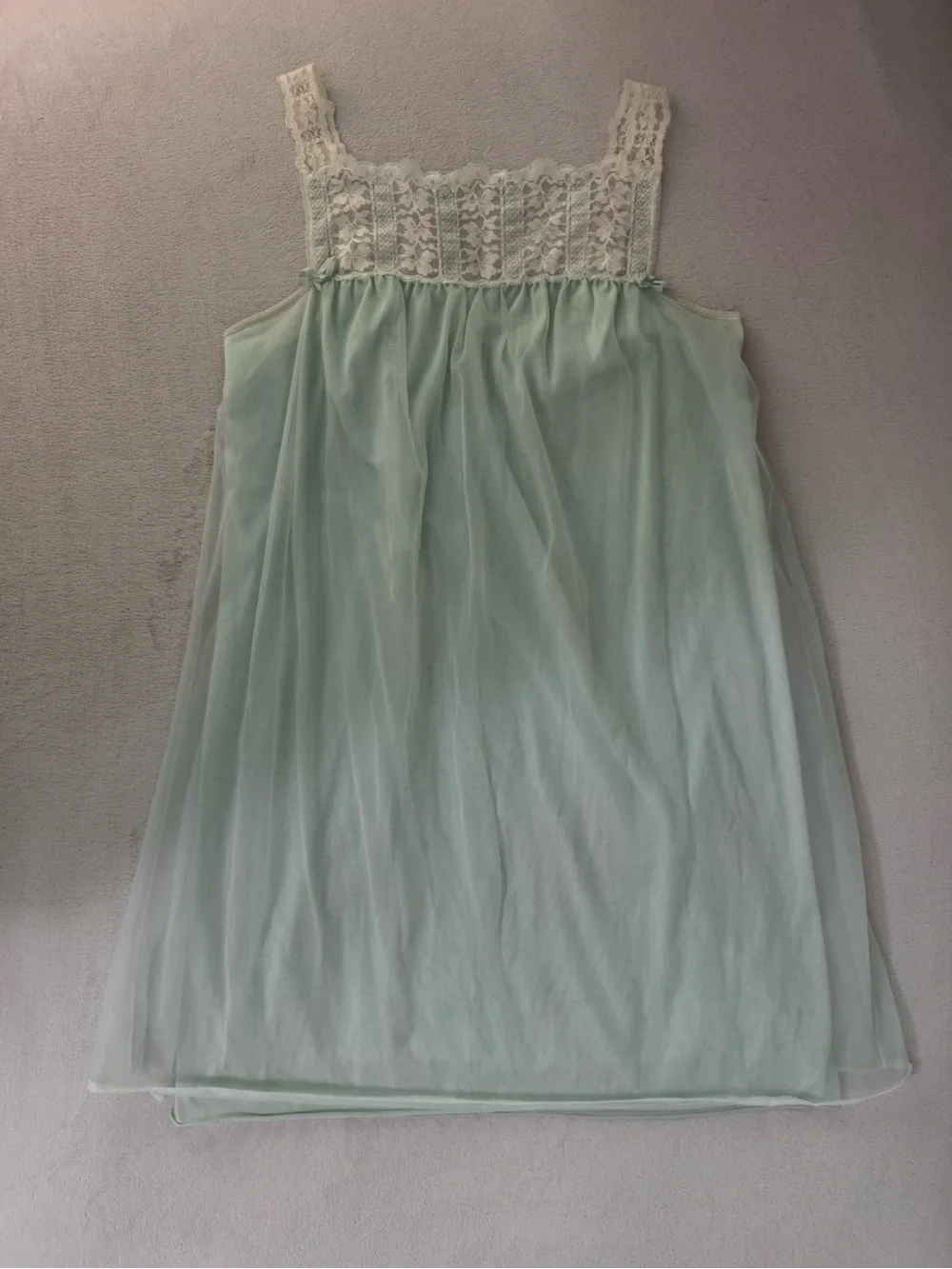 SOLD Vintage 60s Mint Green-Blue Babydoll Chiffon Nightgown - Picture 8 of 8